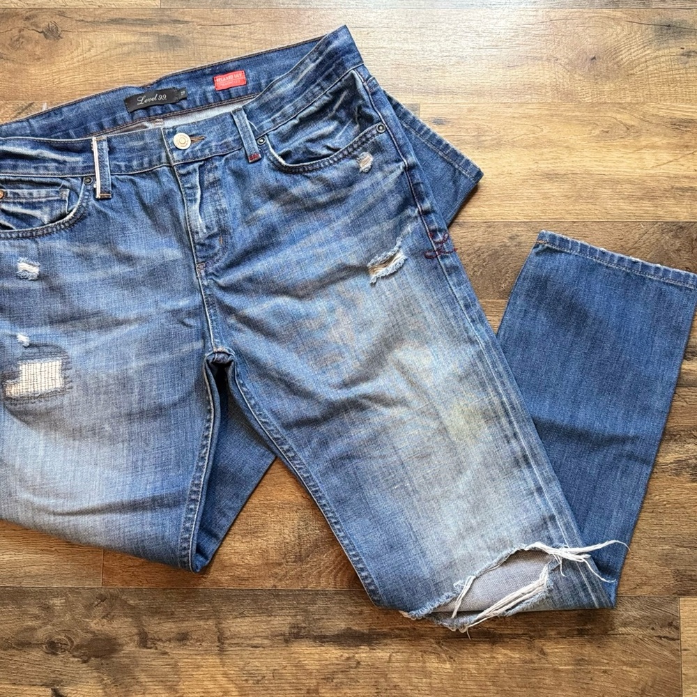 Level 99 Light Blue Distressed Straight Leg Jeans